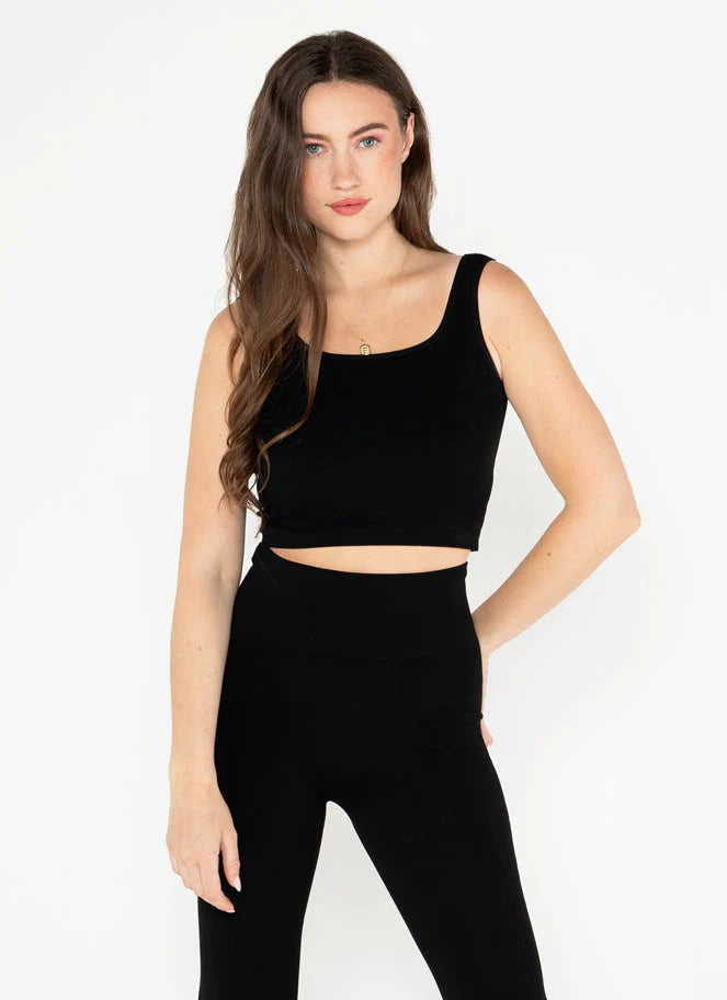 TANK TOP | RIBBED SQUARE NECK-Basic-CEST MOI-ONE-Black-Coriander