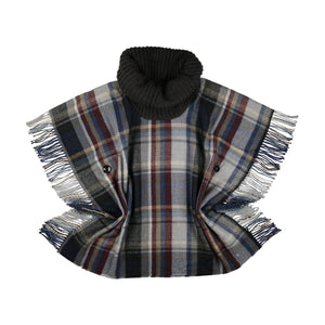 TARTAN COWL NECK SIDE FRINGE PONCHO-Poncho-V. FRAAS-DENIM-Coriander