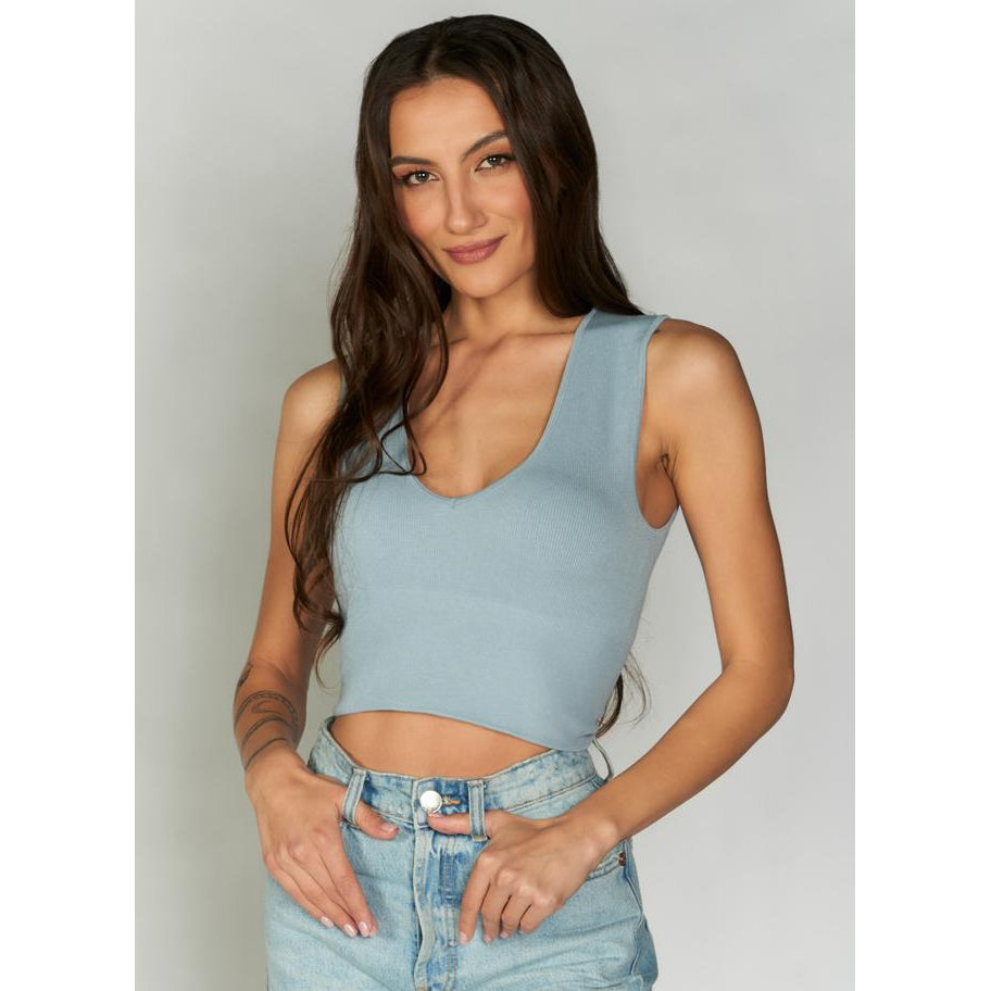 TOP | DEEP V RIB-Top-CEST MOI-SMALL-MED-Blue-Coriander