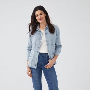 WAIST PLEAT LONG SLEEVE SHIRT-Shirt-FRENCH DRESSING JEANS-Coriander