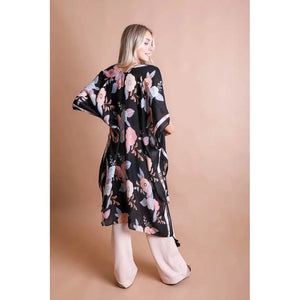 WALLFLOWER BLOOM KIMONO WITH TASSELS-Scarves & Wraps-LETO ACCESSORIES-ONE-Black-Coriander